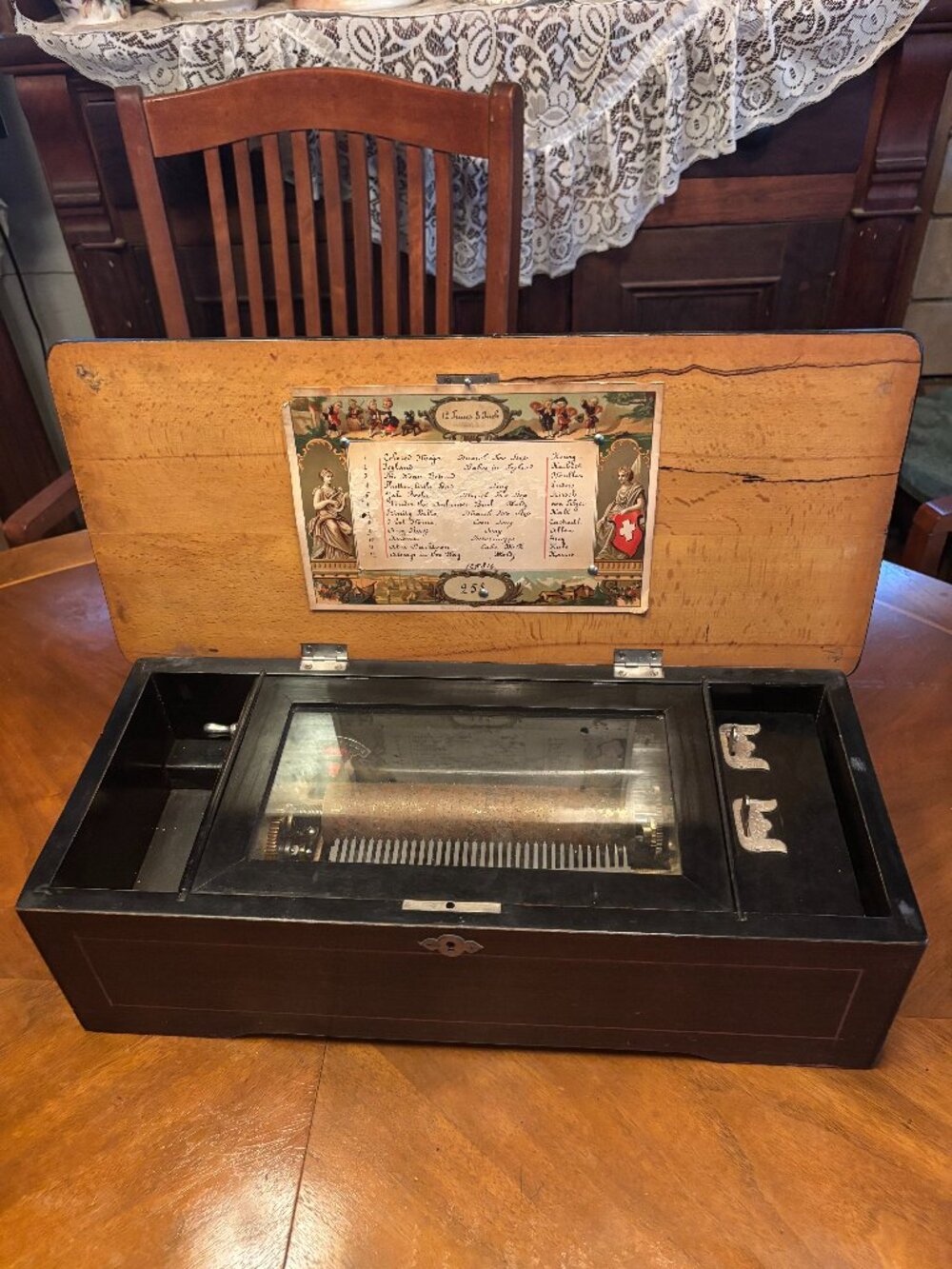 Antique music box crank wind cylinder music box
